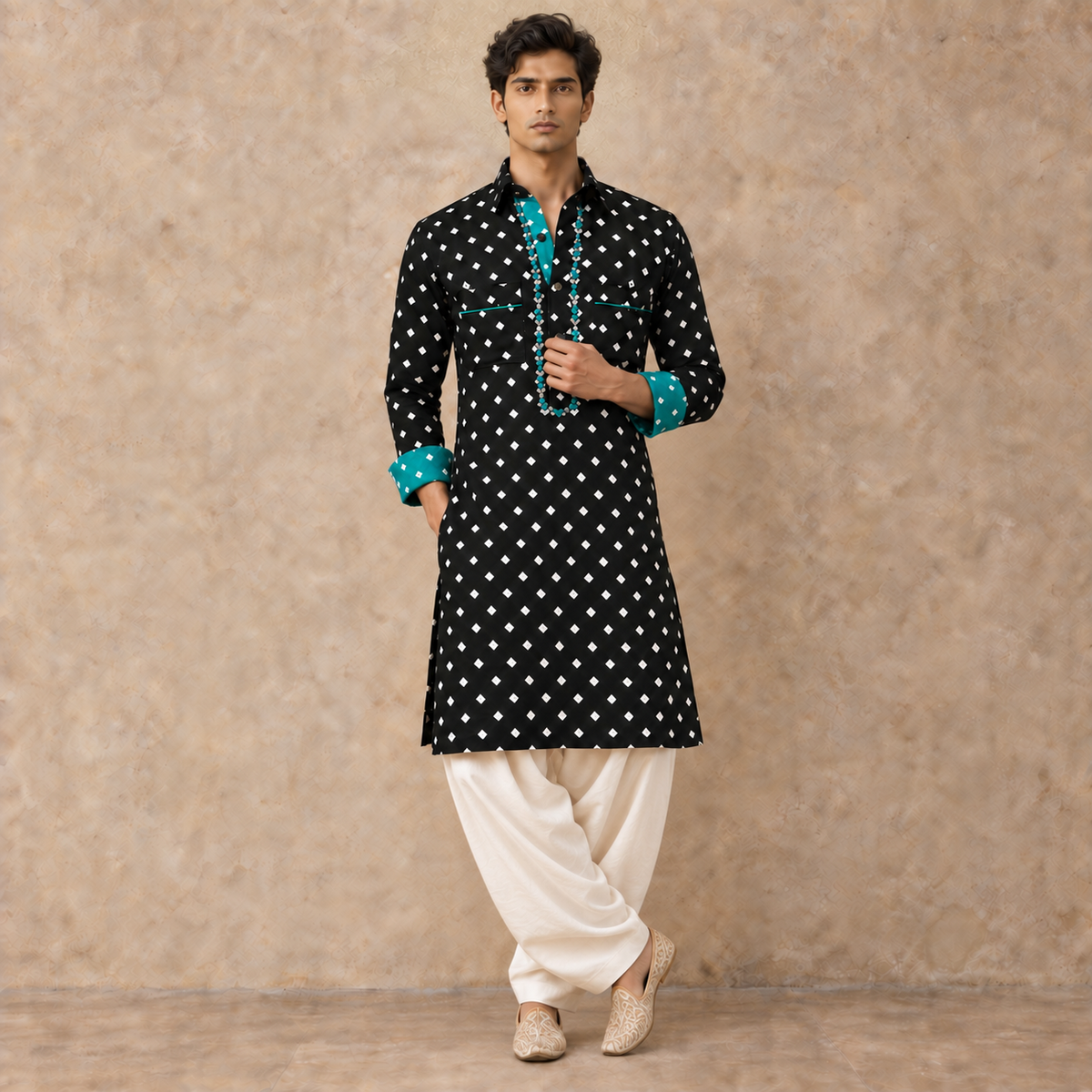 Black Bandhani Hand Embroidered Kurta