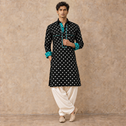 Black Bandhani Hand Embroidered Kurta