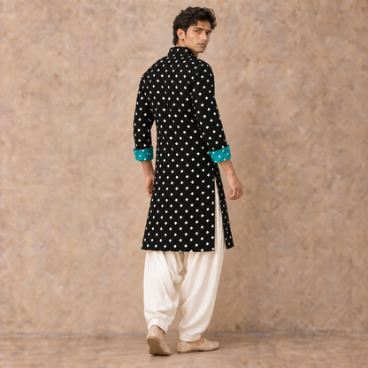Black Bandhani Hand Embroidered Kurta
