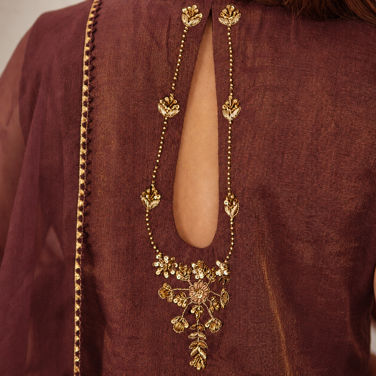 Wine Tissue Chanderi Kurta Set