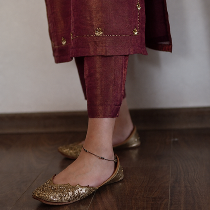 Wine Tissue Chanderi Suit Set with Dupatta