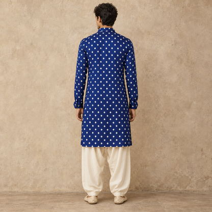 Blue Bandhani Hand Embroidered Kurta