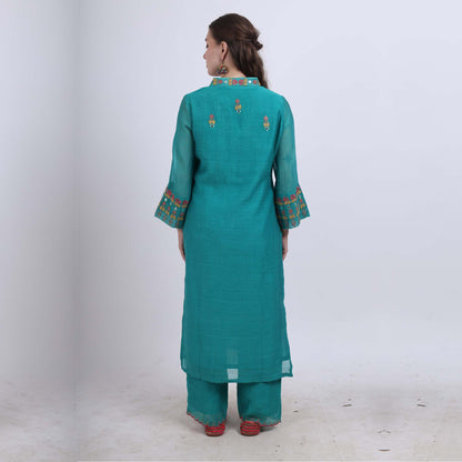 Chanderi embroidered set with organza dupatta