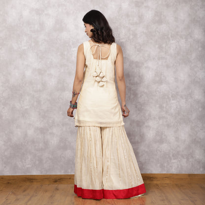 Off white Tissue Chanderi gota work Sharara Set