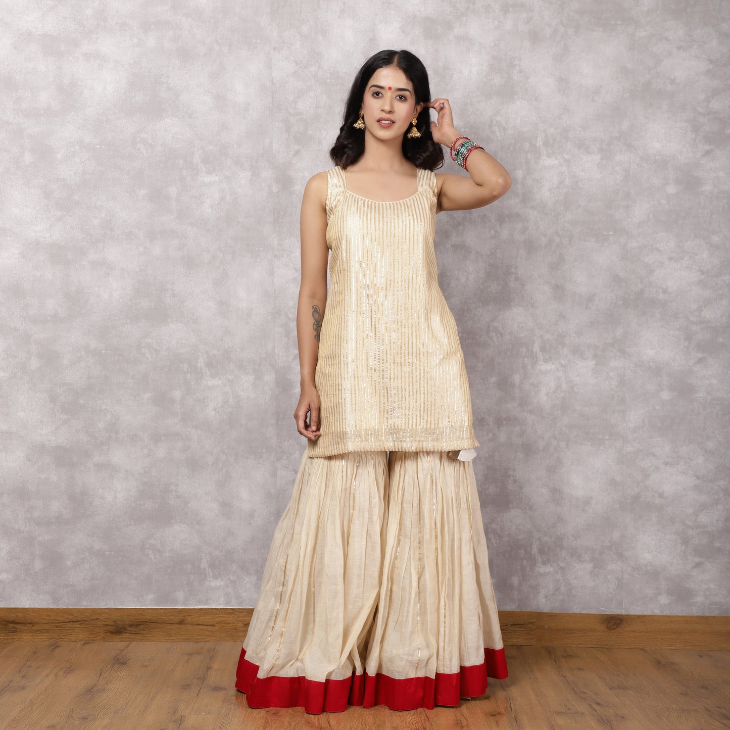 Off white Tissue Chanderi gota work Sharara Set