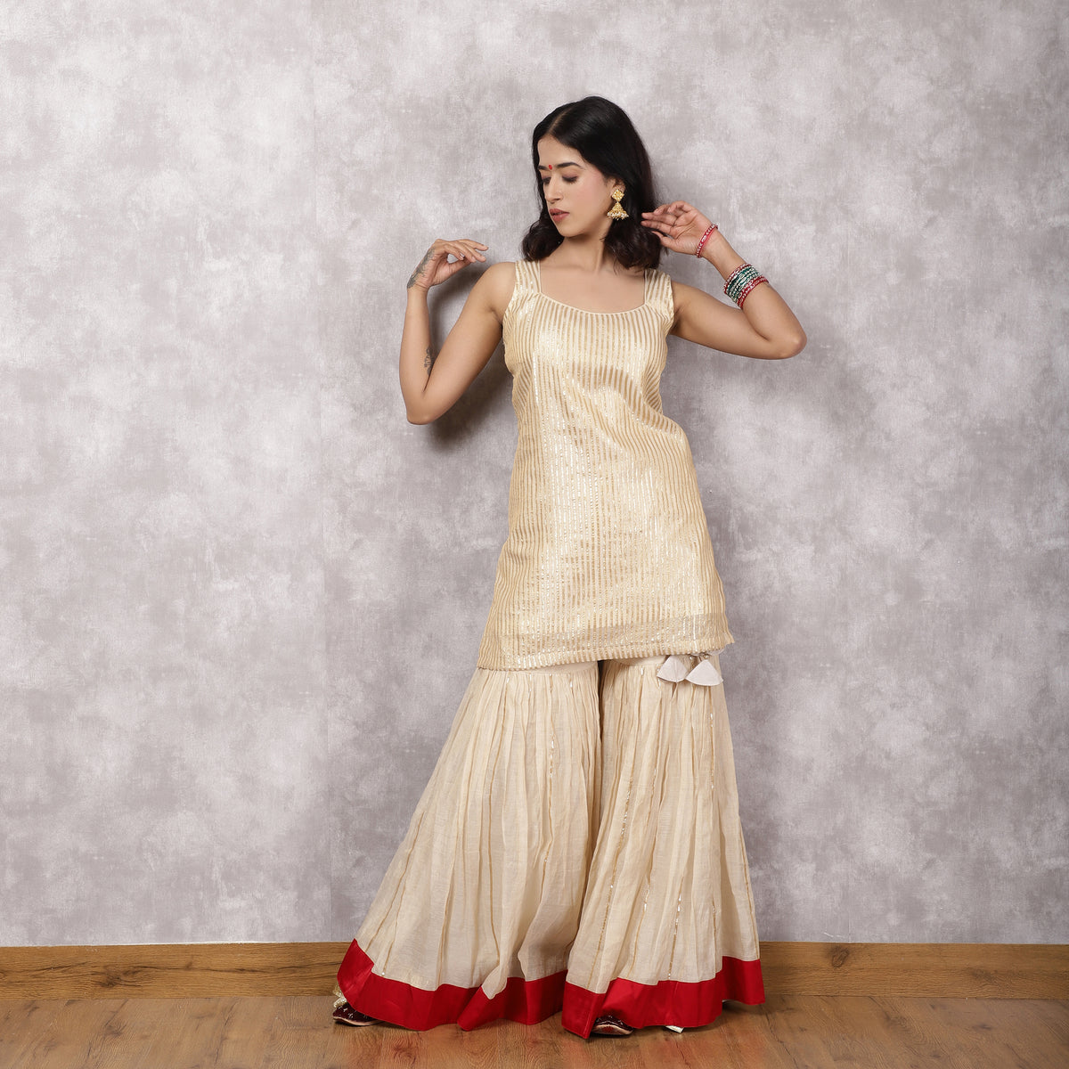 Off white Tissue Chanderi gota work Sharara Set