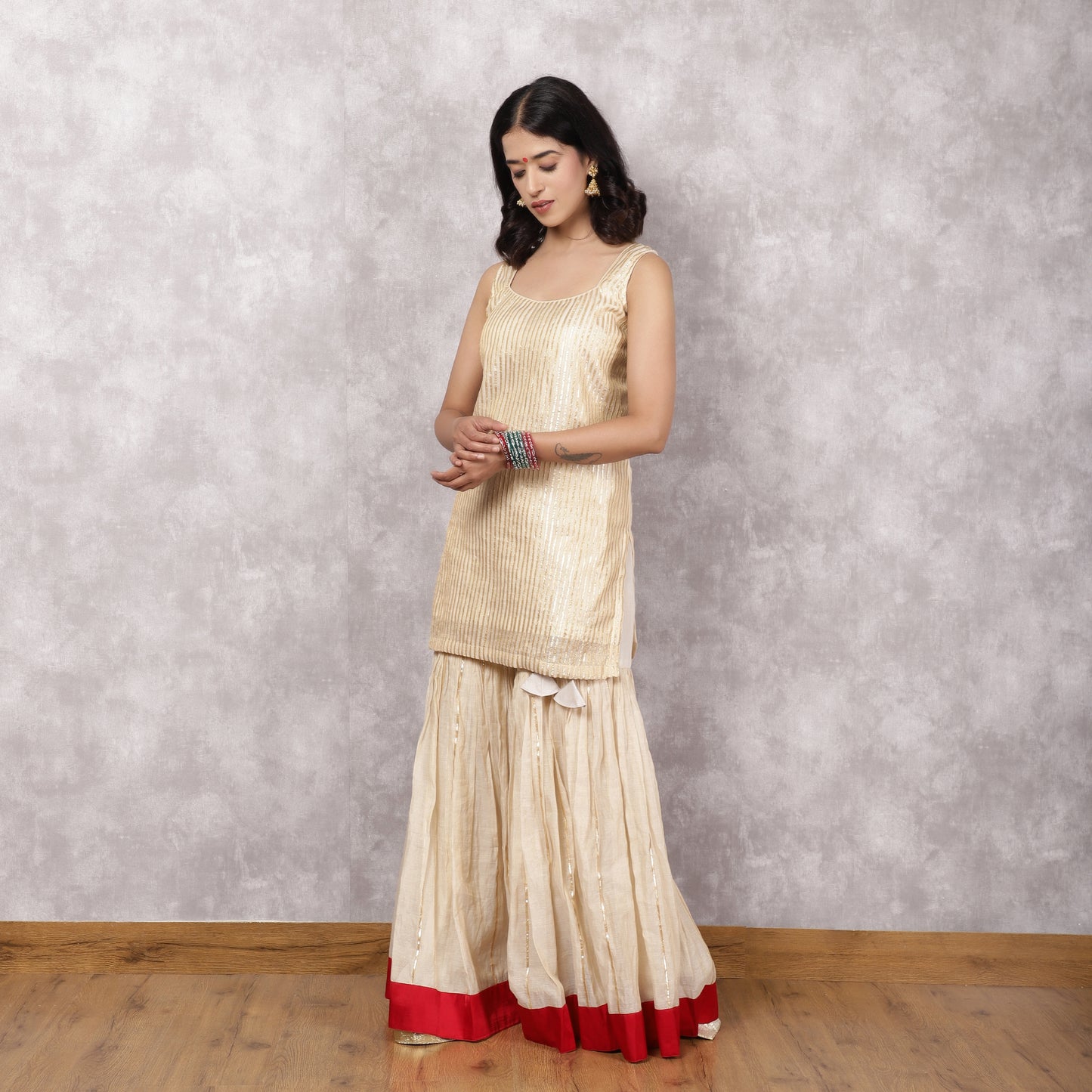 Off white Tissue Chanderi gota work Sharara Set