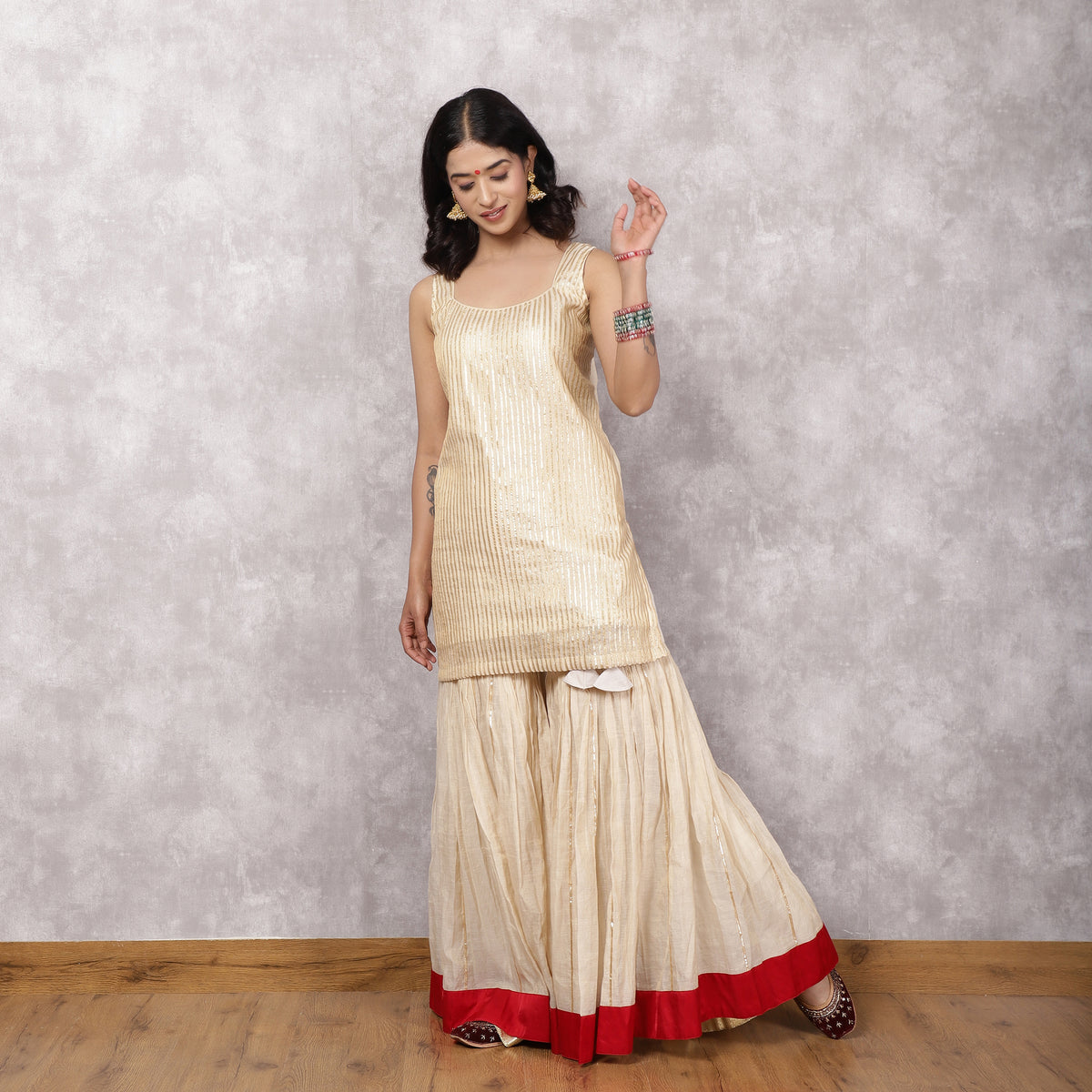 Off white Tissue Chanderi gota work Sharara Set