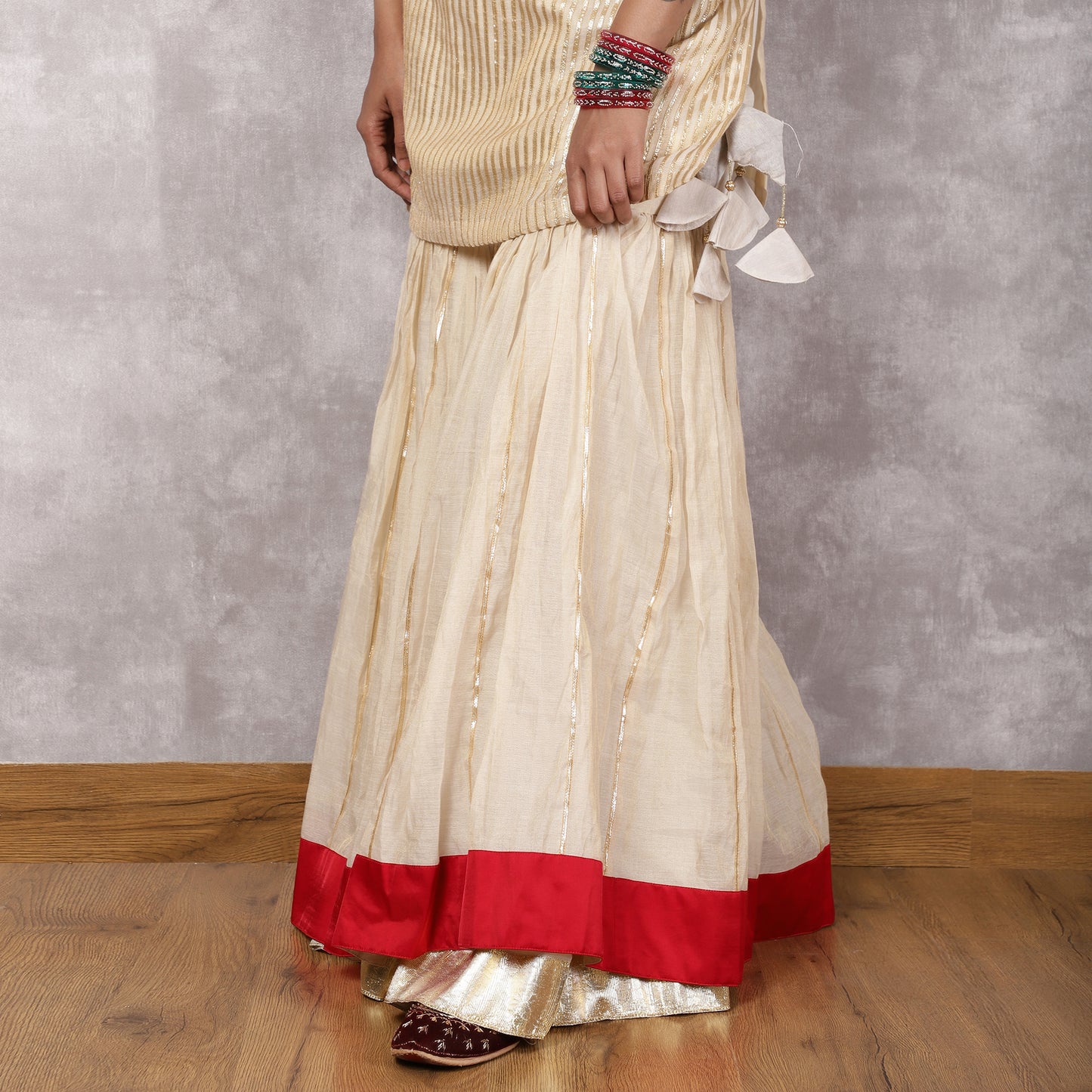 Off white Tissue Chanderi gota work Sharara Set