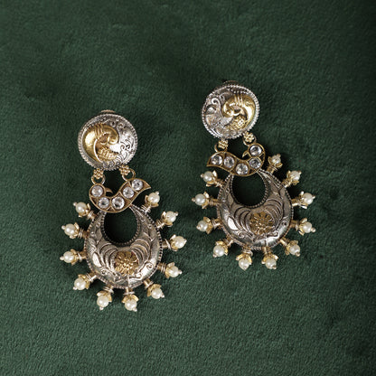 Dual-Tone Tribal Fusion Statement Earrings - Silver and Gold Close-up - Spring Soul
