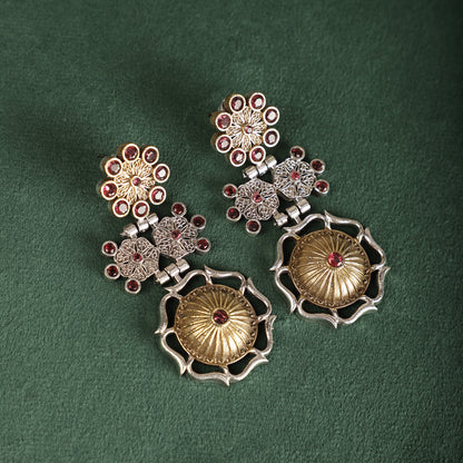 Ruby Regal Dual-Toned Earrings - Ruby Stone Gold Close-up - Spring Soul