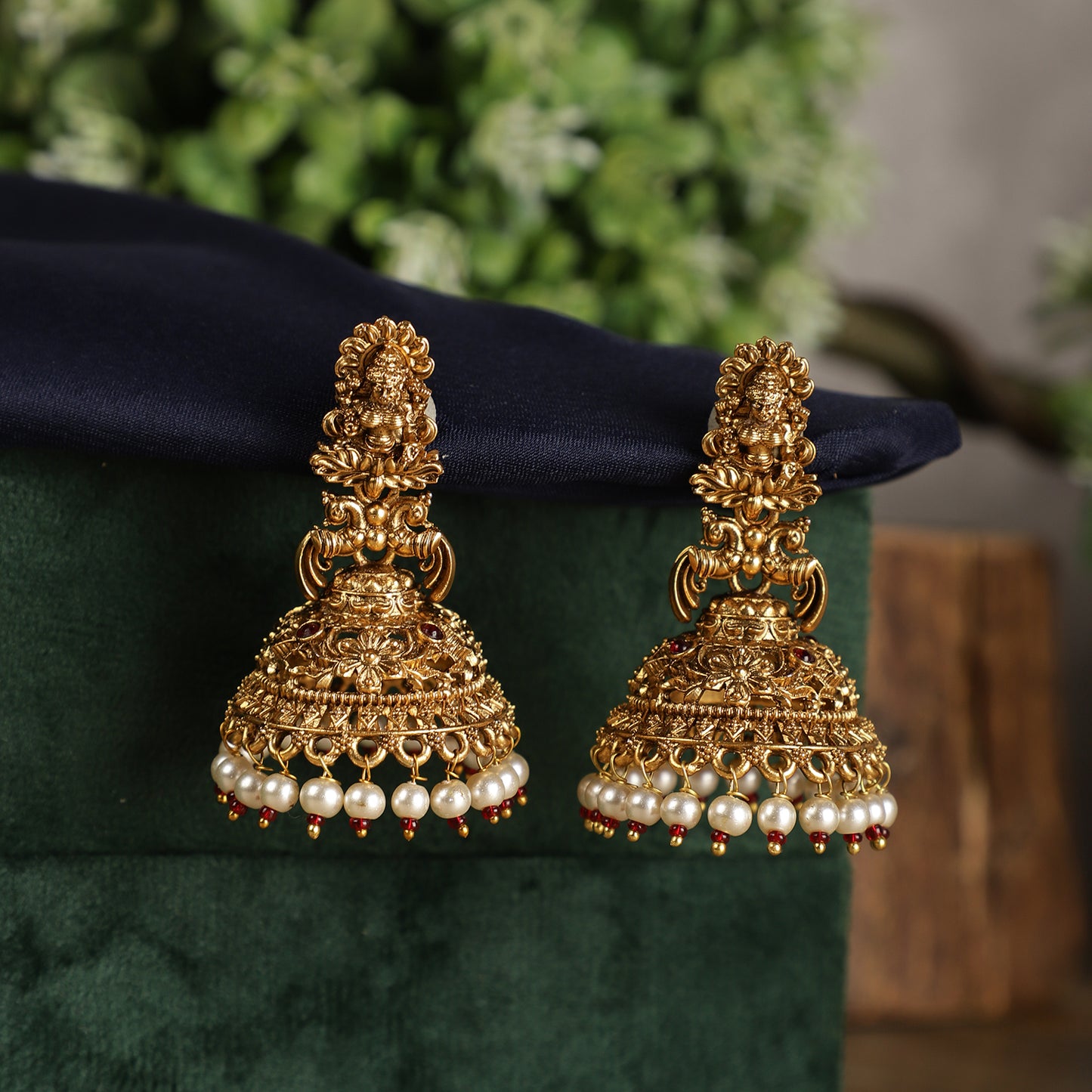 Temple Gold Pearl Jhumkas