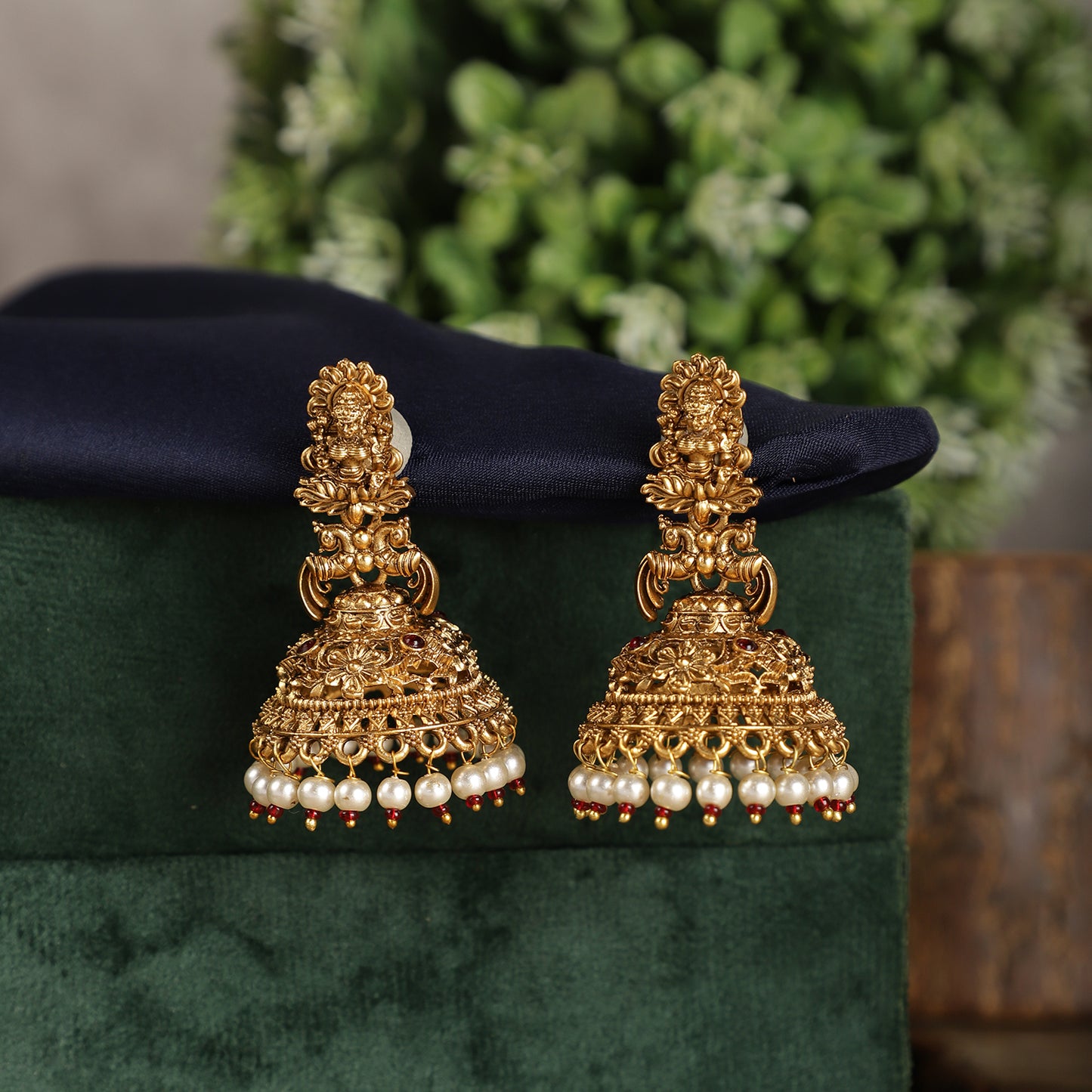 Temple Gold Pearl Jhumkas