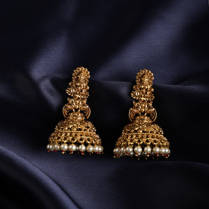 Temple Gold Pearl Jhumkas