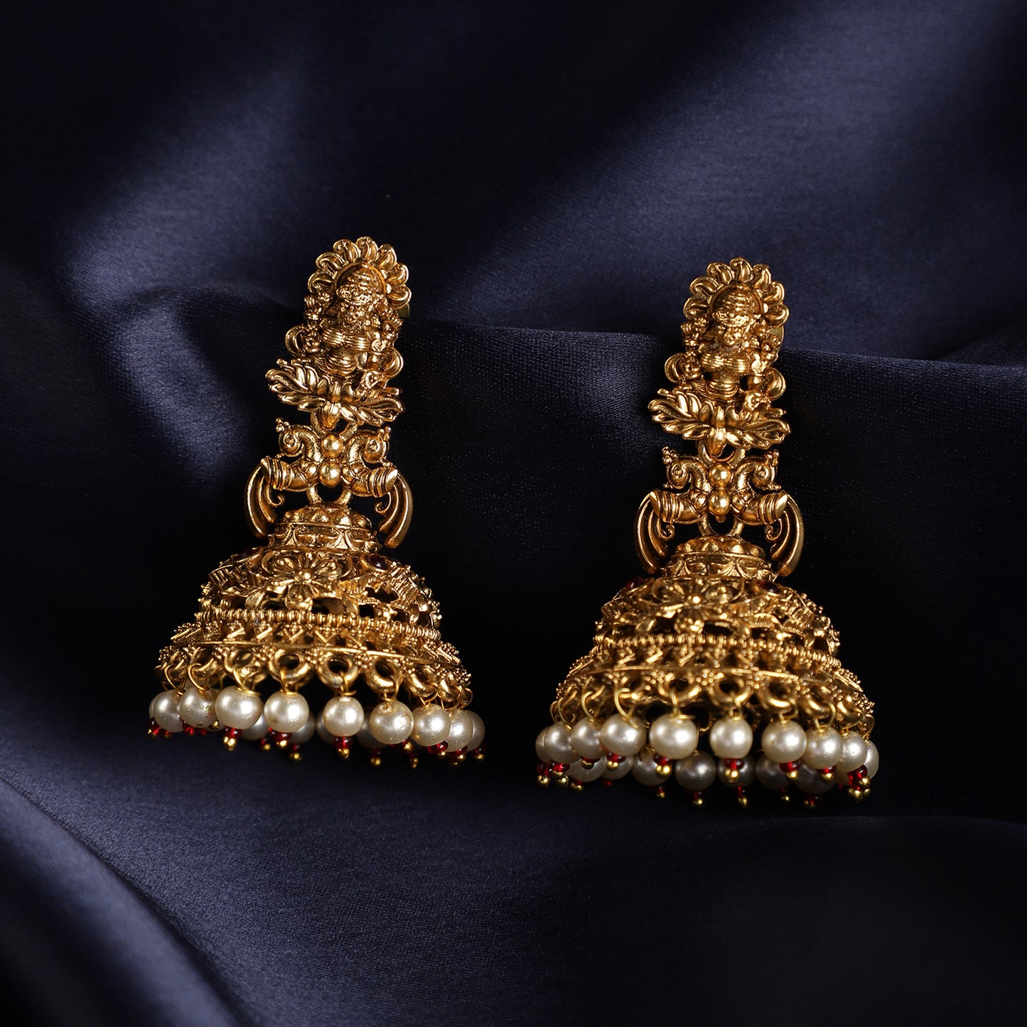 Temple Gold Pearl Jhumkas
