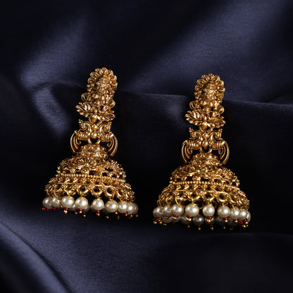 Temple Gold Pearl Jhumkas