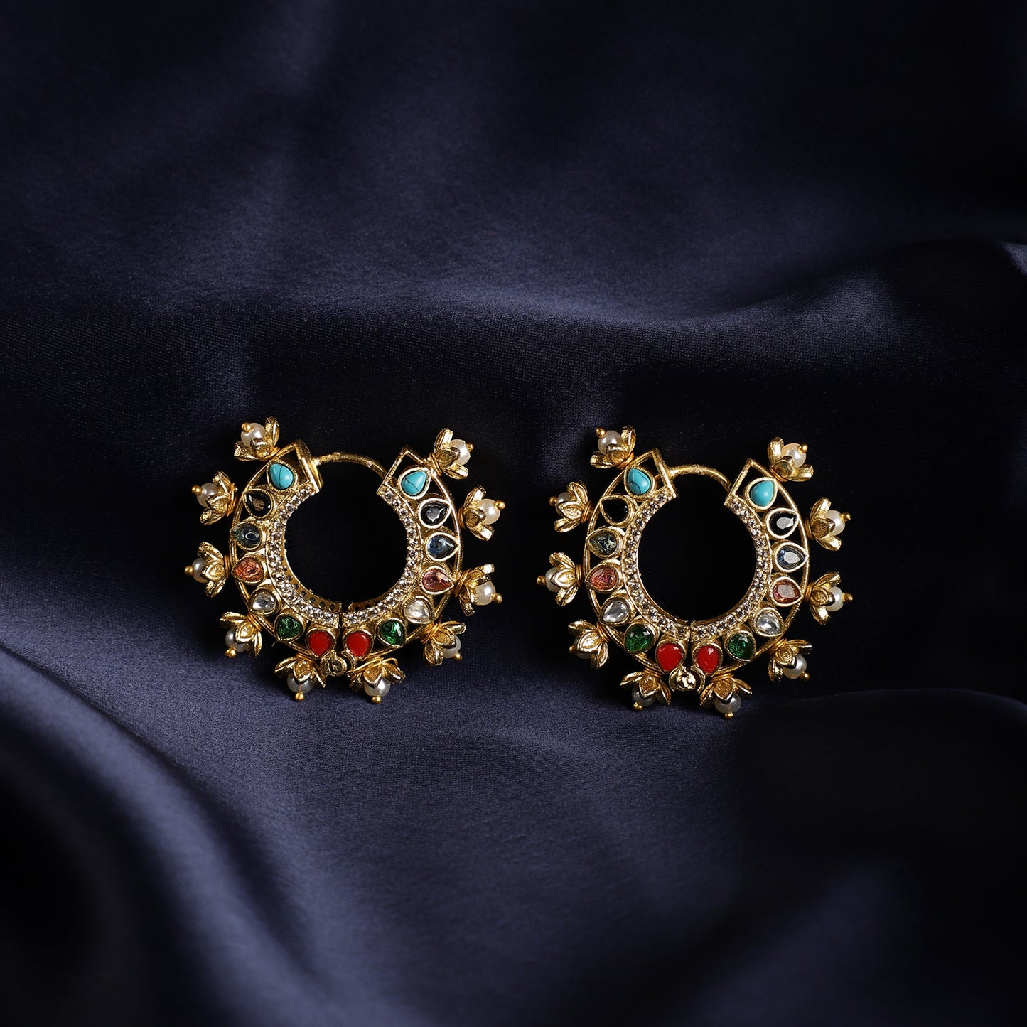 Multi coloured gold tone earrings