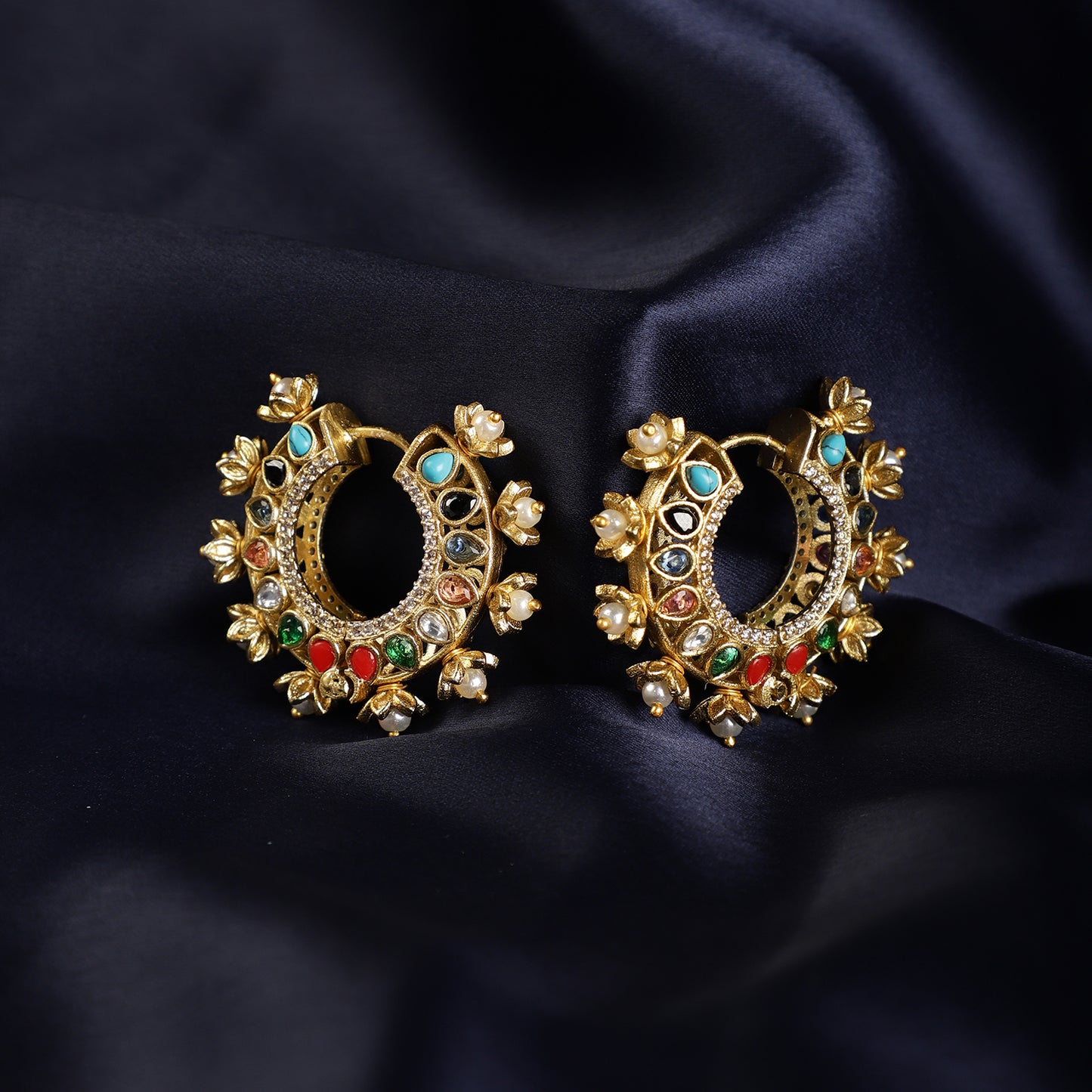 Multi coloured gold tone earrings