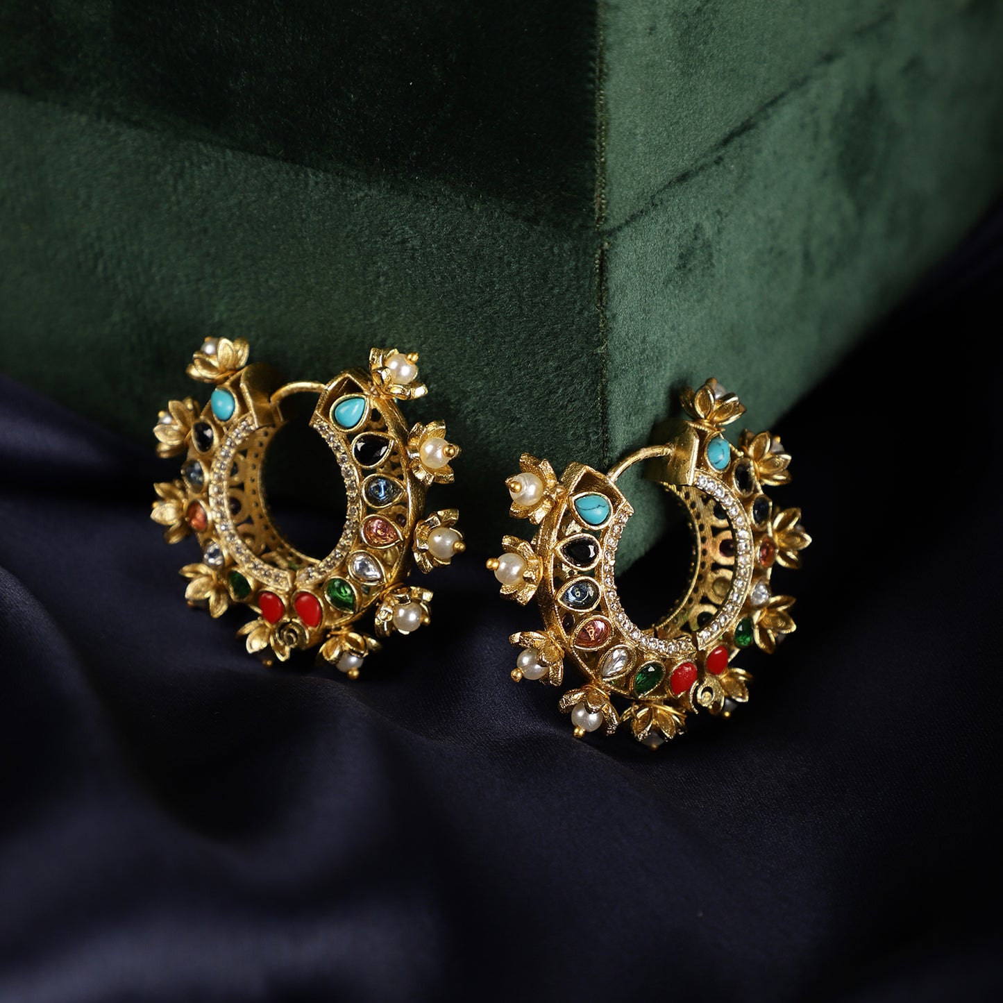 Multi coloured gold tone earrings