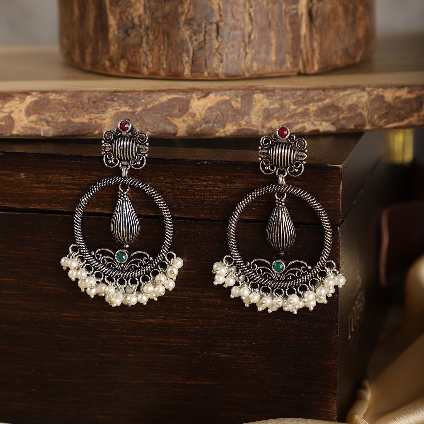 Oxidized Pearl Chandbali Earrings