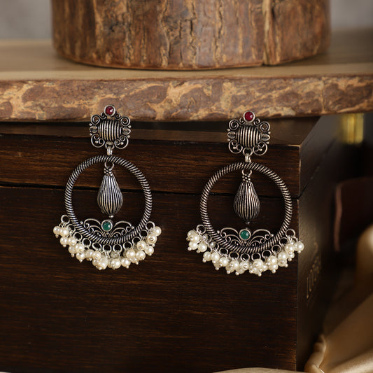 Oxidized Pearl Chandbali Earrings