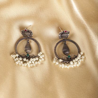 Oxidized Pearl Chandbali Earrings