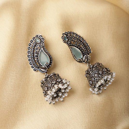 Stone studded aqua jhumka