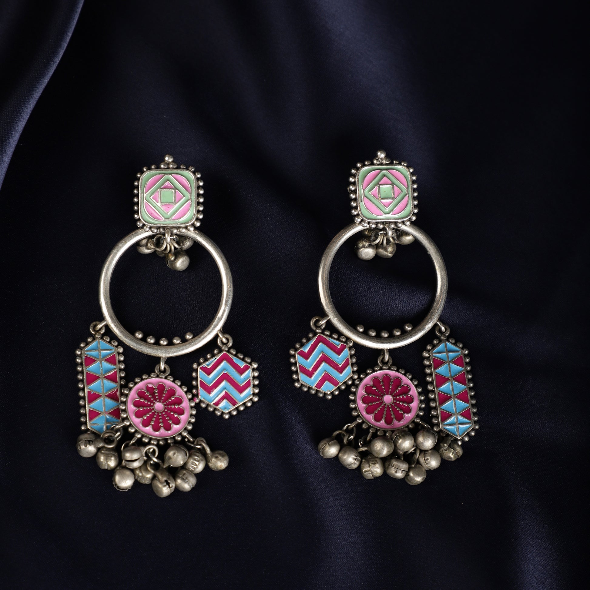 Enameled Fusion Drop Earrings - Multicolour Close-up - Spring Soul