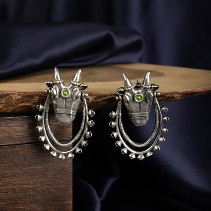 Nandi Heritage Studs - Silver Bull Motif Close-up - Spring Soul
