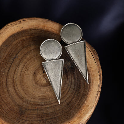 Geometric Drop Earrings - Antique Finish Close-up - Spring Soul