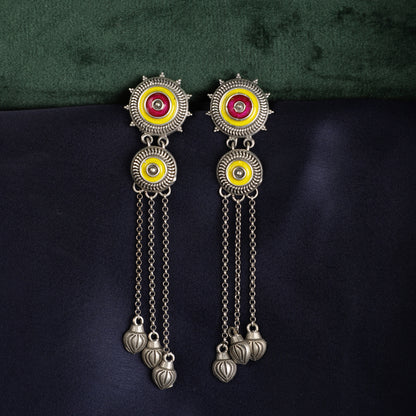 Sunshine Enamel Drop Earrings - Yellow and Pink - Spring Soul