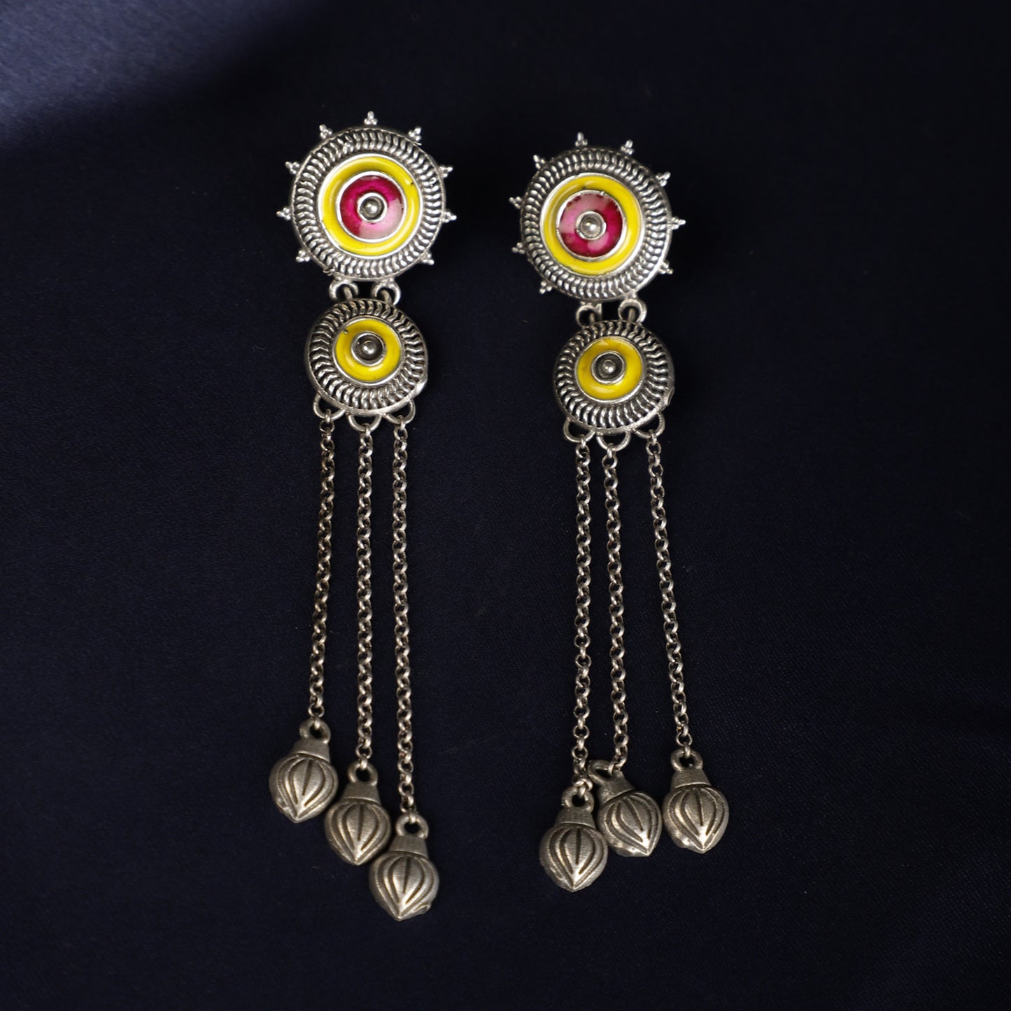 Sunshine Enamel Drop Earrings - Yellow and Pink Close-up - Spring Soul