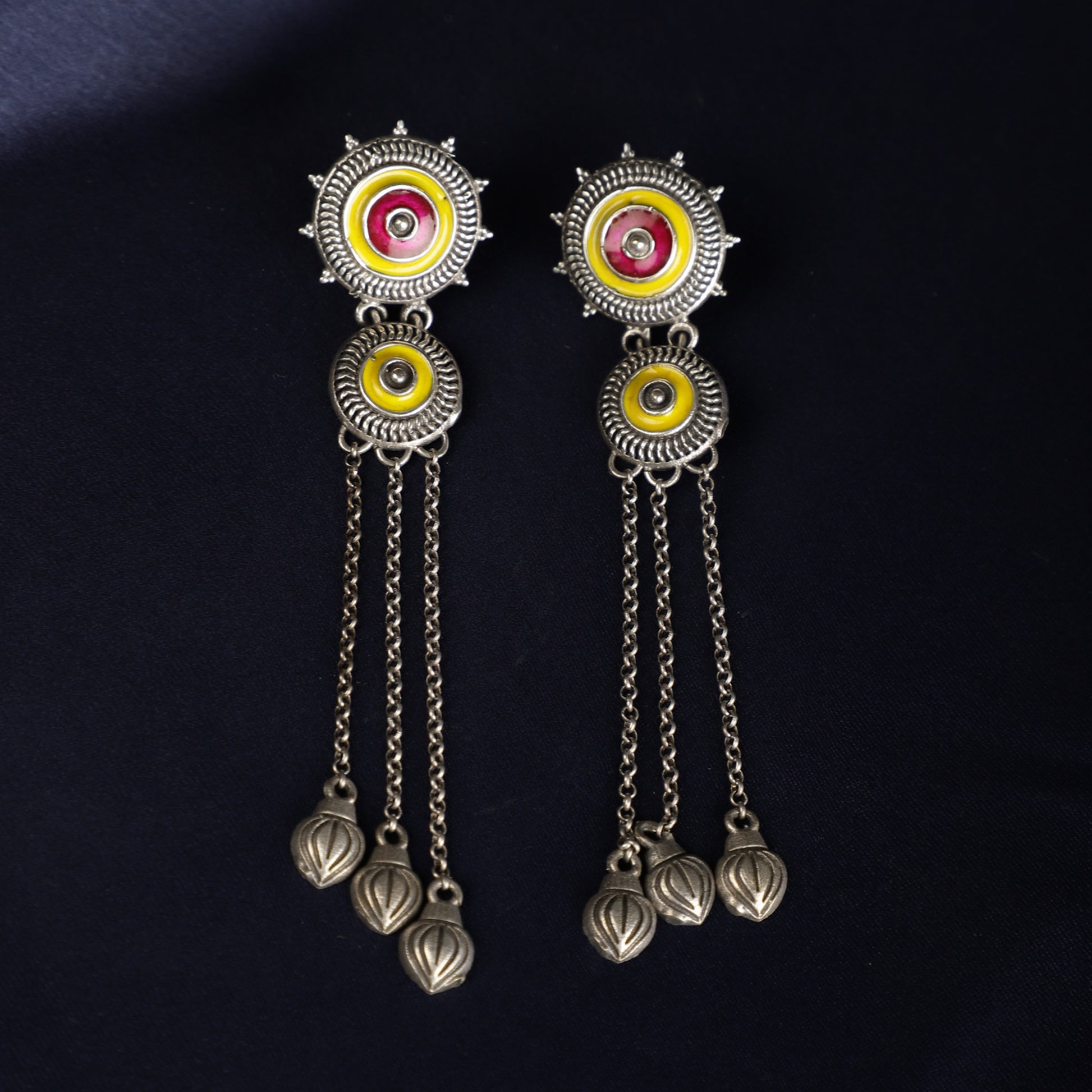 Sunshine Enamel Drop Earrings - Yellow and Pink Close-up - Spring Soul