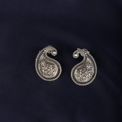 Oxidized Paisley Floral Studs - Antique Finish Close-up - Spring Soul