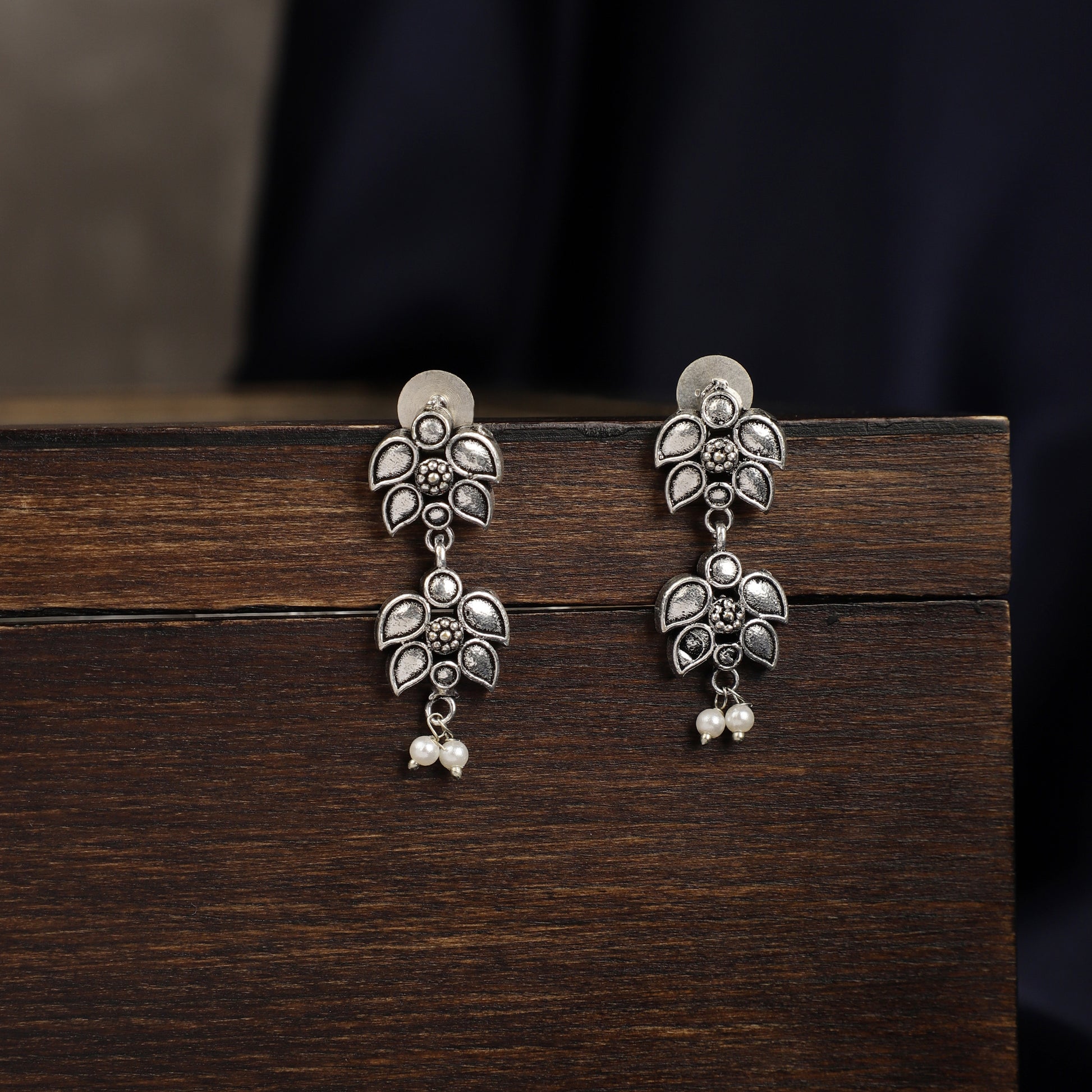 The Silver Petal Drops - Oxidised Leaf Cluster Close-up - Spring Soul