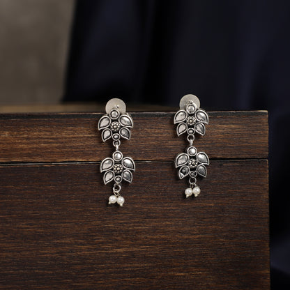 The Silver Petal Drops - Oxidised Leaf Cluster Close-up - Spring Soul