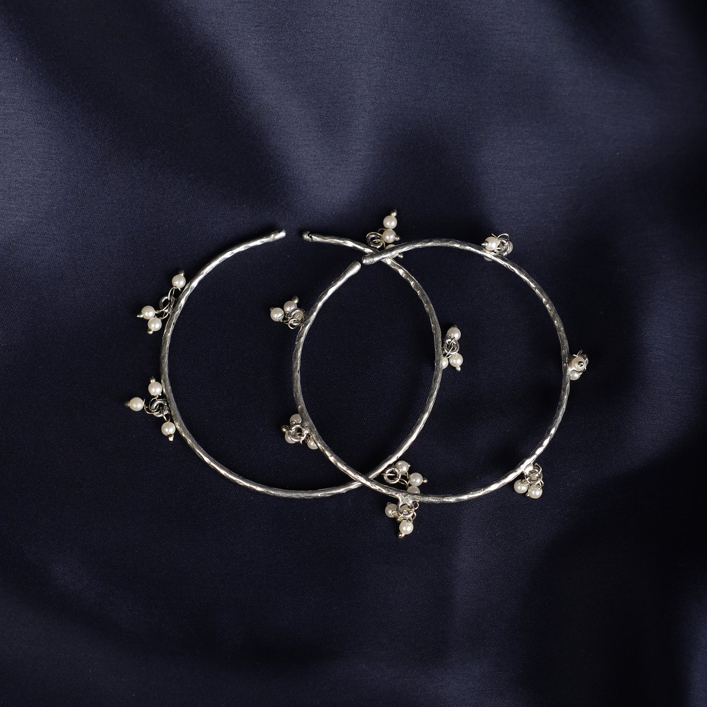 Silver pearl bangles- set of 2