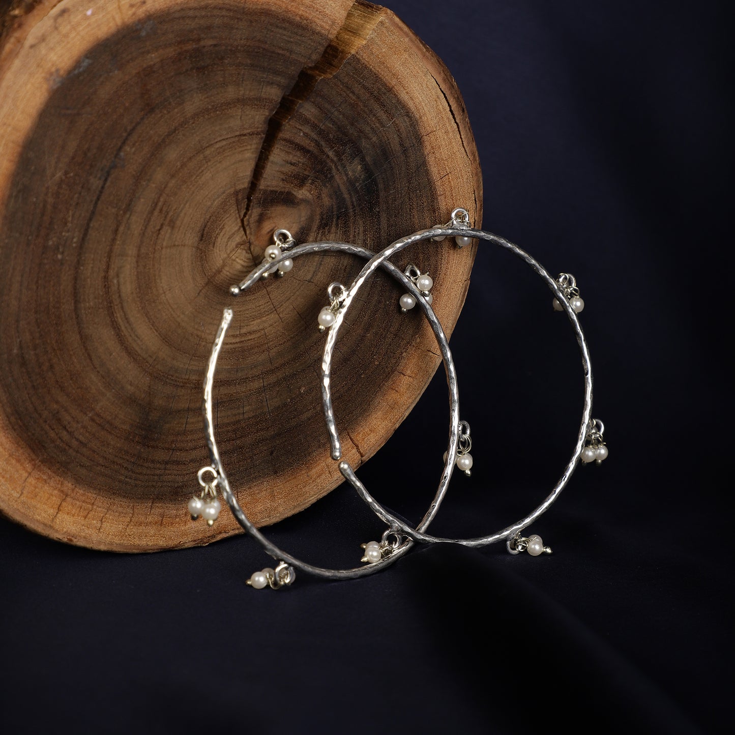 Silver pearl bangles- set of 2