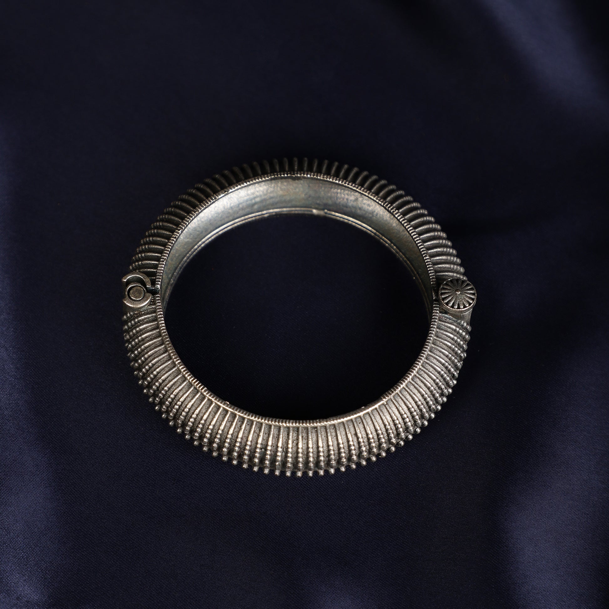 Silver Engraved Bangle - Oxidised Kada Close-up - Spring Soul