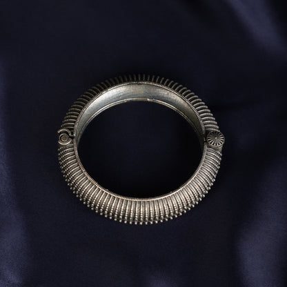 Silver Engraved Bangle - Oxidised Kada Close-up - Spring Soul