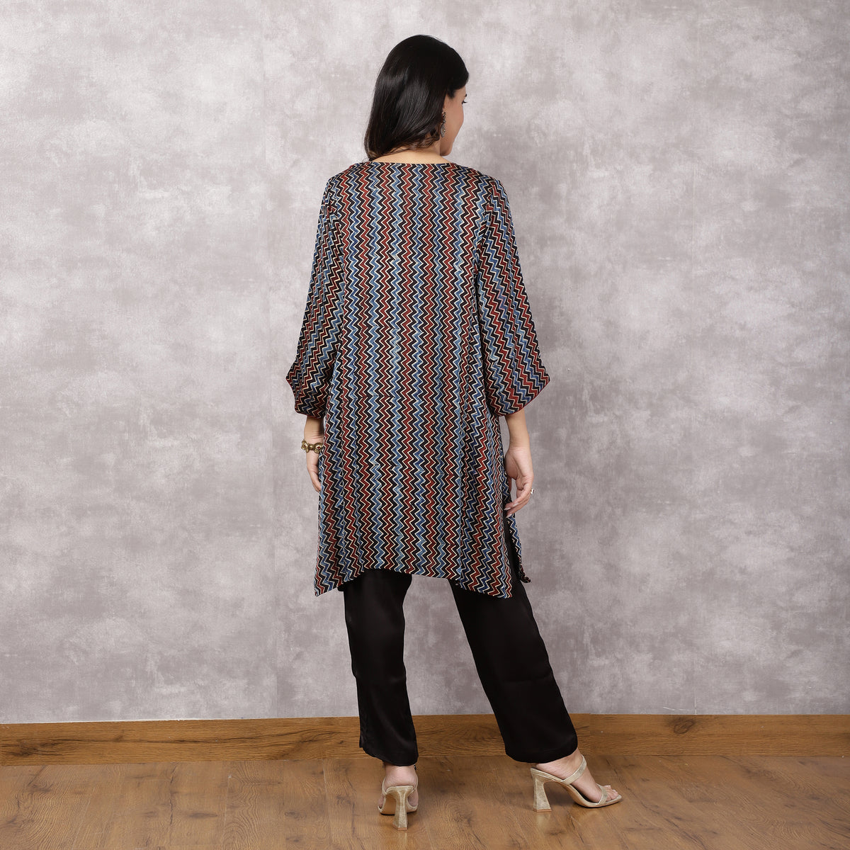 Black Ajrakh Modal Suit Set with Hand-Embroidered Yoke