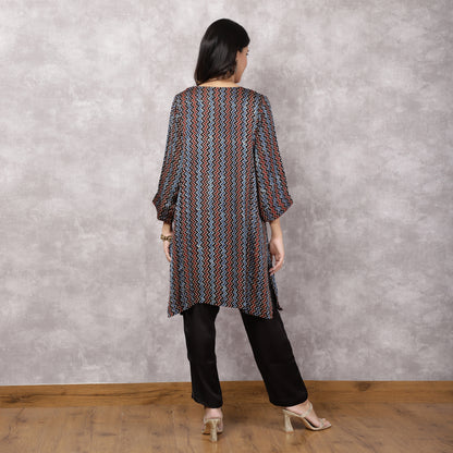 Black Ajrakh Modal Suit Set with Hand-Embroidered Yoke