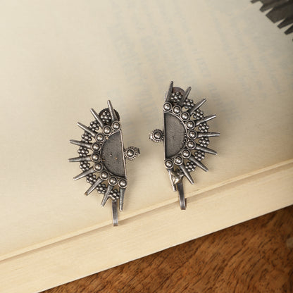 Oxidized Sunburst Earcuffs - Antique Finish Close-up - Spring Soul