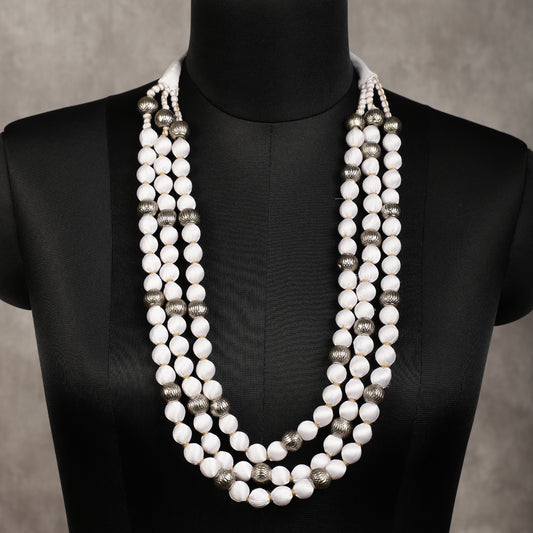 3 layer fabric beaded necklace in satin
