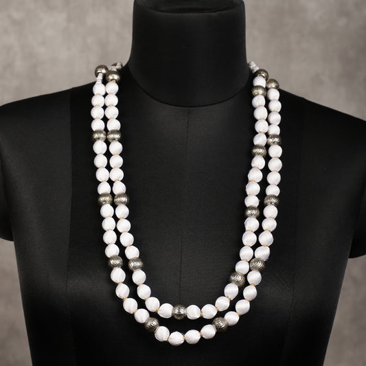 2 layer fabric beaded necklace in satin