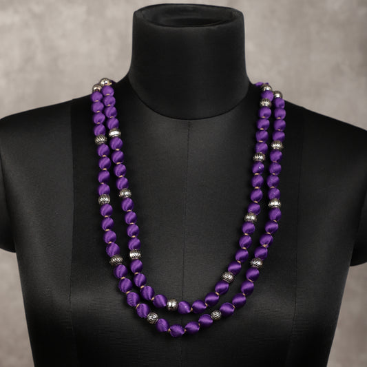 2 layer fabric beaded necklace in satin