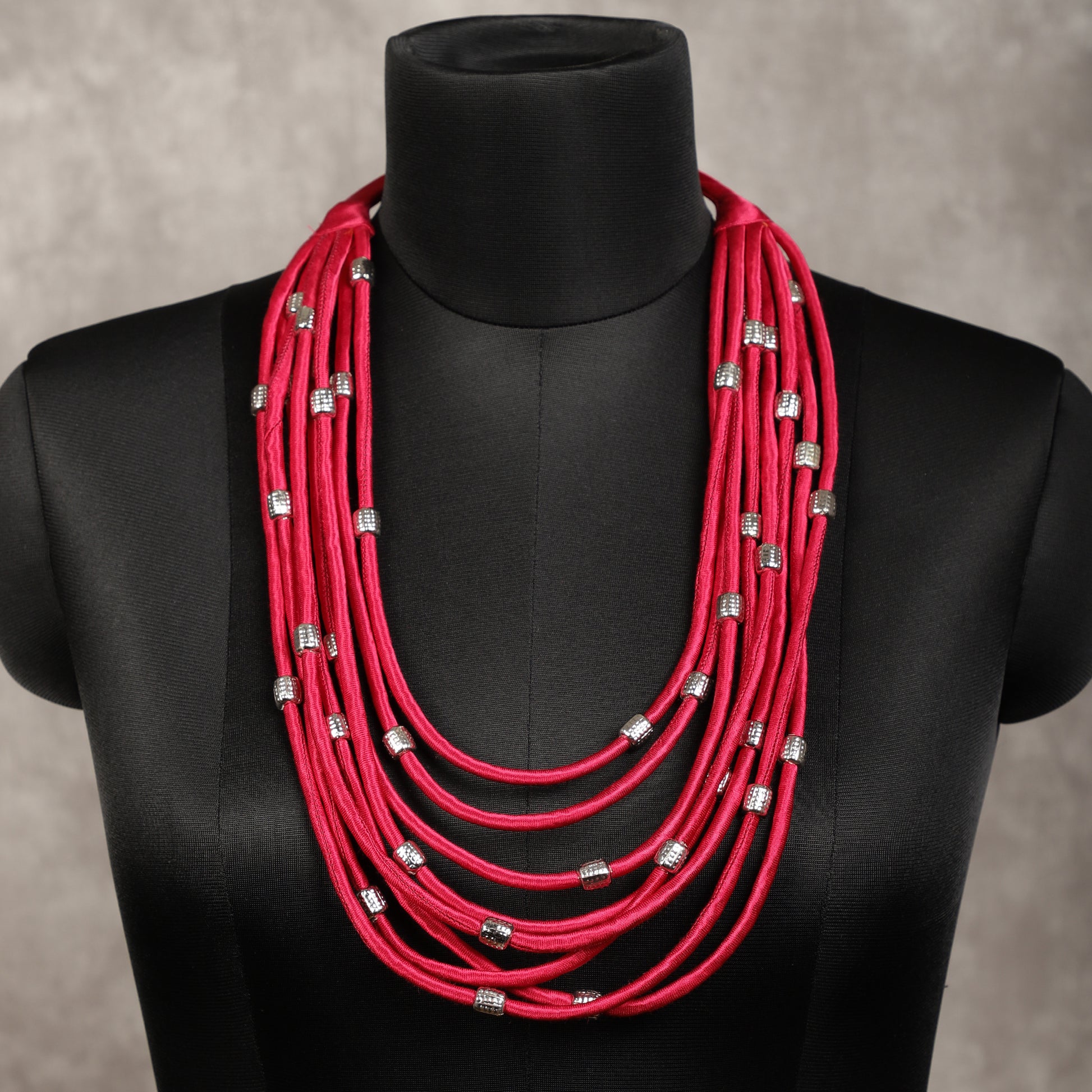 Handmade fuchsia mashru beaded necklace - Spring Soul