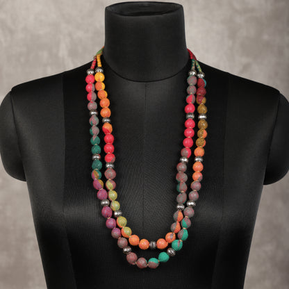 2 layer fabric beaded necklace in cotton