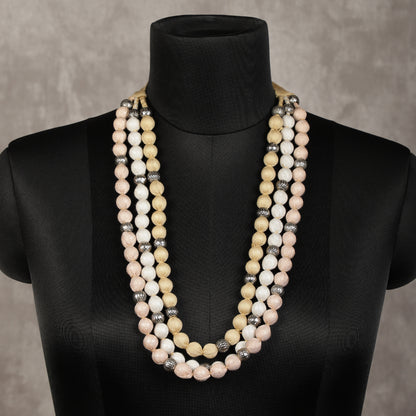 Handmade metallic cotton tissue beaded necklace - Spring Soul