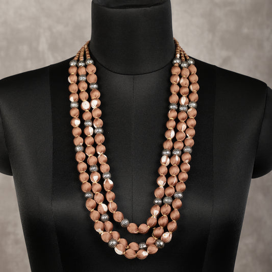 3 layer fabric beaded necklace in bandhani